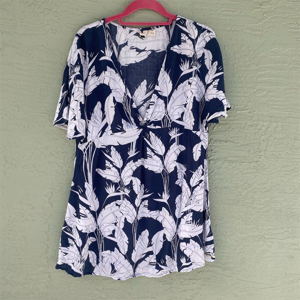 Roxy Women's Blue Beach Cover Up Dress M Short Sleeve V-Neck Casual
